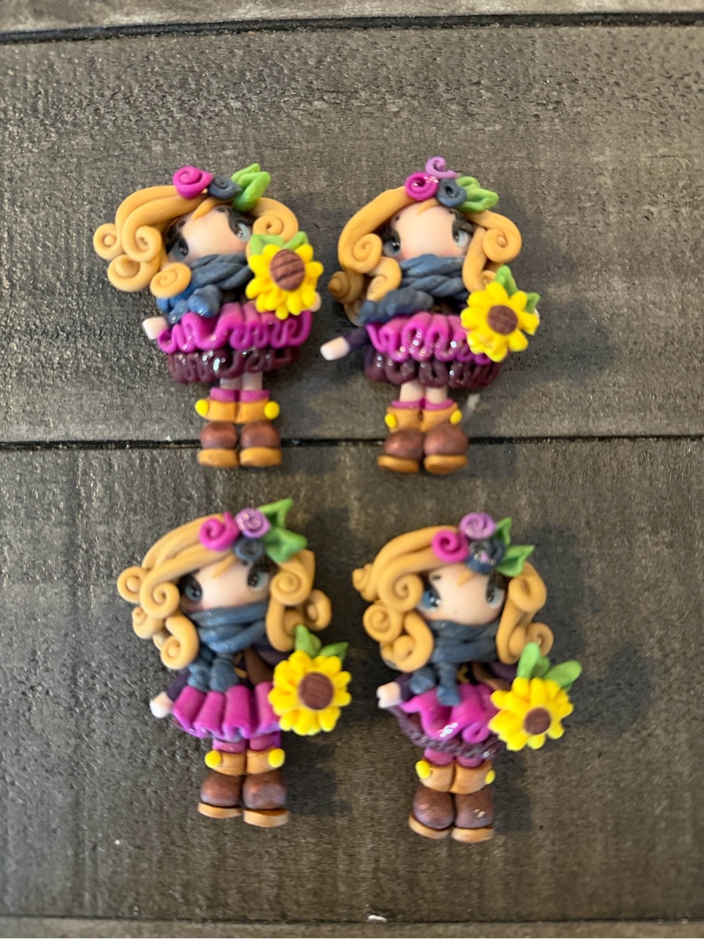 Set of 4 Handmade Clay Doll Embellishments for Hair Bows & Crafts